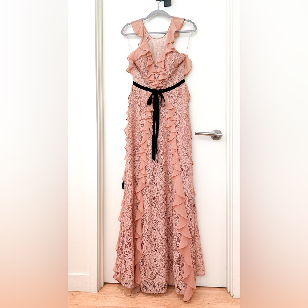 Sachin and Babi Melody Pink Lace Evening Gown for Prom